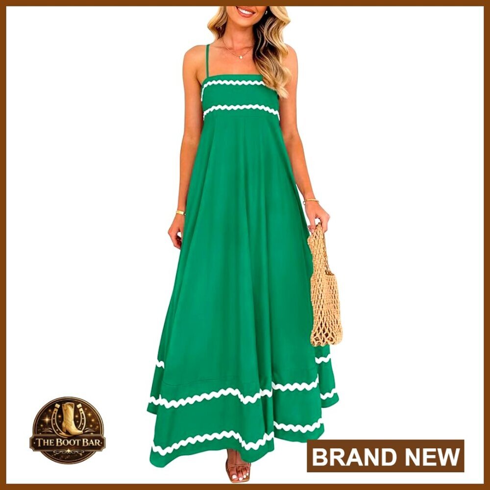 Summer Maxi Dress Sleeveless Spaghetti Strap Flowy Beach Casual with Pockets